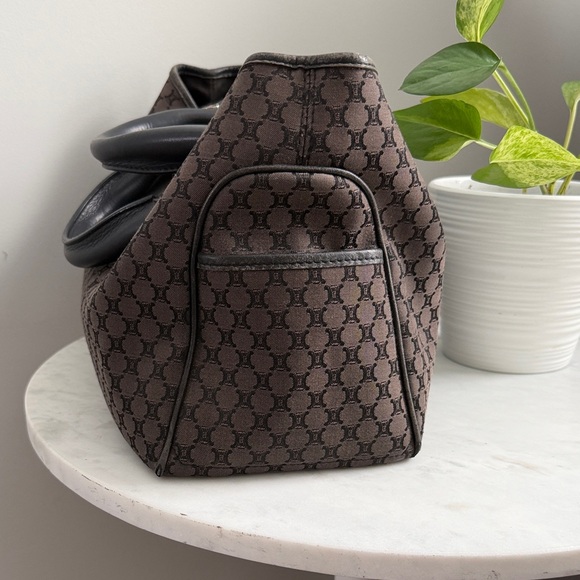 Celine Vintage CELINE Macadam Canvas Boogie Hand Bag Dark Brown Black Silver - Picture 4 of 13
